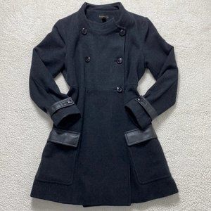 Bagatelle Wool Blend Double Breasted A-Line Pea Coat Black Size Large